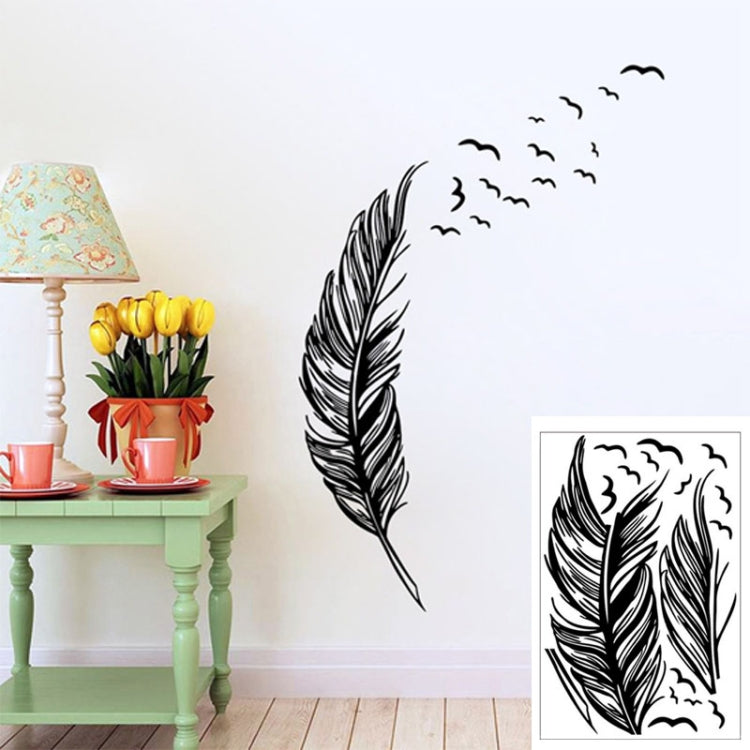 Black feather wall decal with flock-like swirl shapes