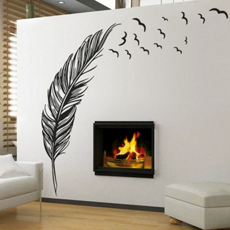 Black feather wall sticker with swirling bird shapes