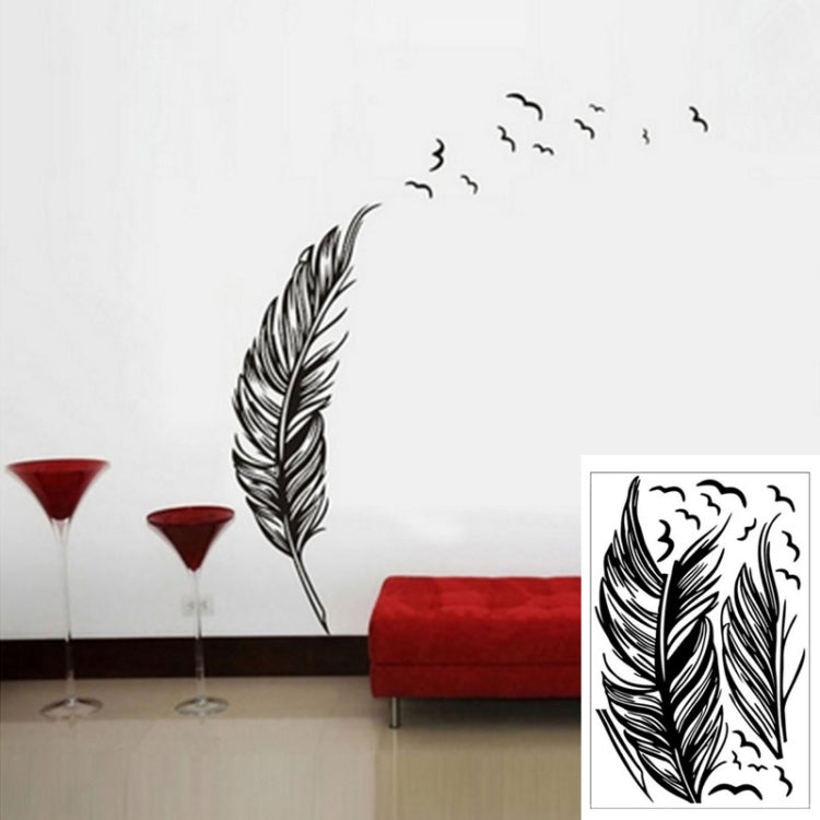 Black feather wall decal with swirling bird shapes
