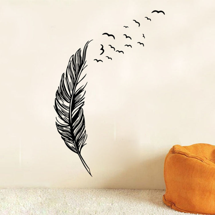 Black feather wall sticker with small swirling bird shapes