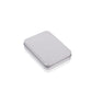 Silver rectangular metal storage box, flat top and rounded corners