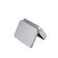 Silver rectangular metal storage box with flip lid partially open
