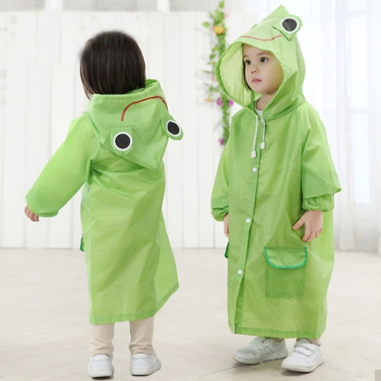 Green animal-hood kids waterproof rain coat with front snaps and kangaroo pocket