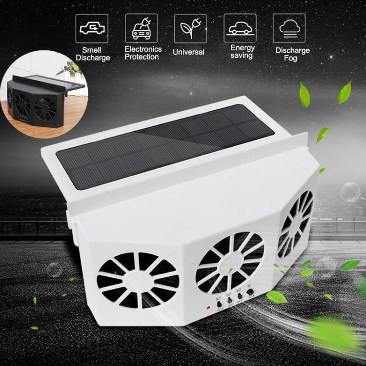White solar-powered car air purifier box with foldable fan vents and solar panel top