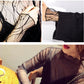 Black sheer mesh long-sleeve blouse with ribbed cuff detail