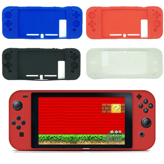 Assorted silicone Switch cases in blue, red, black, and white