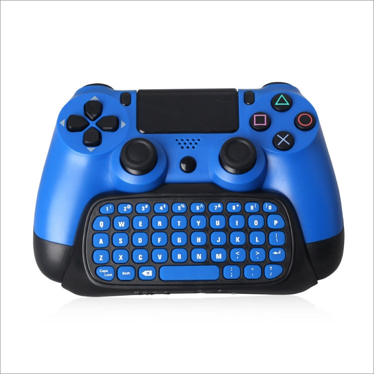 Wireless keyboard controller front with blue body, thumbsticks, and blue keycaps
