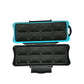 Black and blue waterproof game card case open with molded card inserts