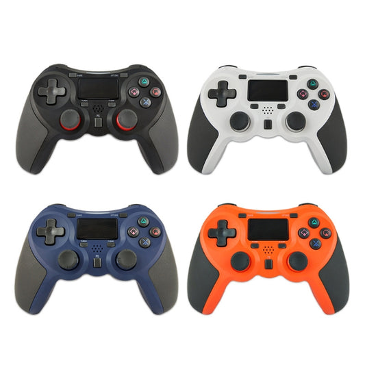 Set of four rubberized wireless controllers in black, blue, white, and orange