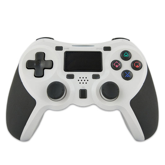 White rubberized wireless game controller with black D-pad, thumbsticks, and action buttons