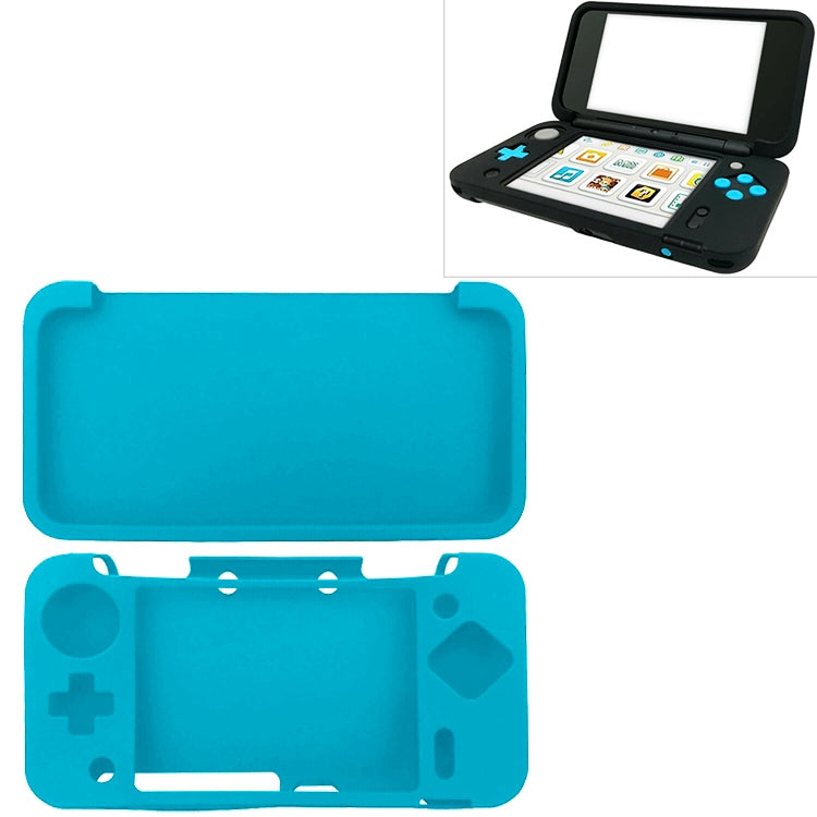 Blue silicone protective case for NEW 2DSLL, front and back shells with openings.