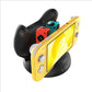 Charging dock with black stand and yellow controller insert, showing dual slots
