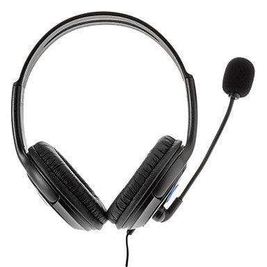 Black over-ear headphones with attached boom microphone