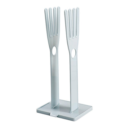 Portable glove drying rack with two slots, light blue base and posts