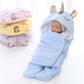 Blue and pink unicorn hooded baby flannel blanket wraps with matching pants