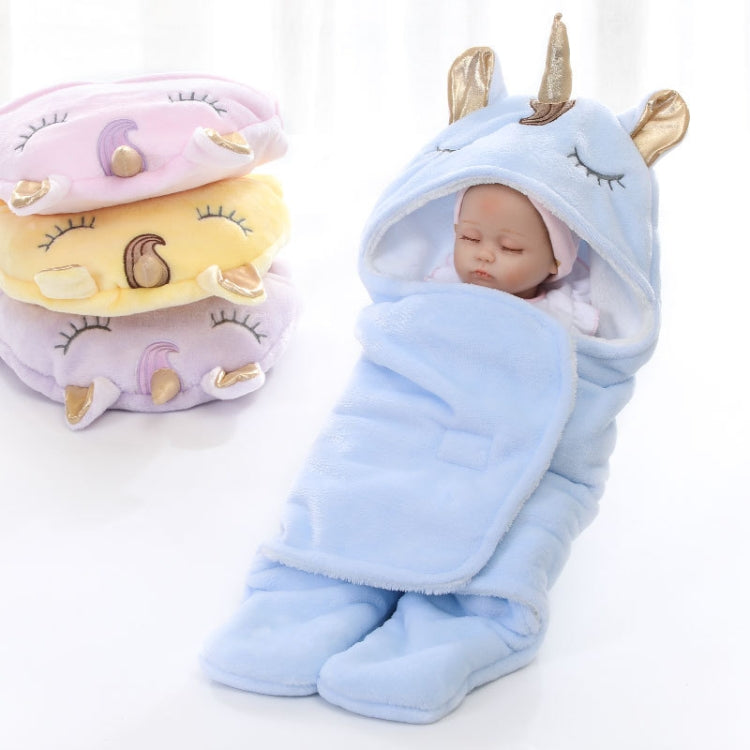 Blue and pink unicorn hooded baby flannel blanket wraps with matching pants