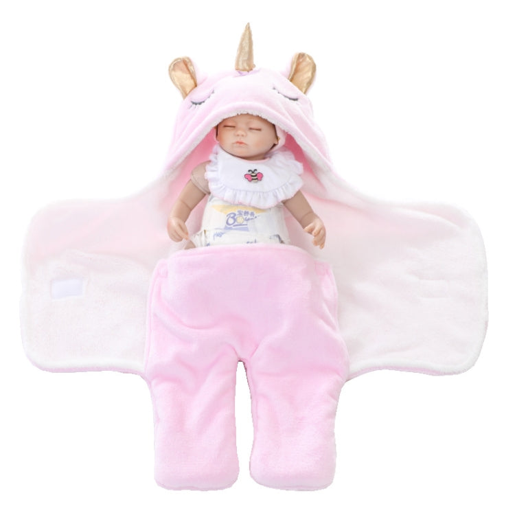Pink unicorn hooded baby flannel blanket set with long sleeves and pants