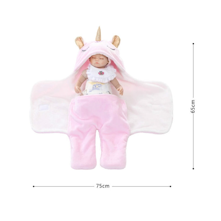 Pink unicorn hooded baby flannel blanket; 75cm wide, 65cm tall