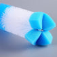 Blue sponge brush head for bottle cleaning, with white bristle attachment