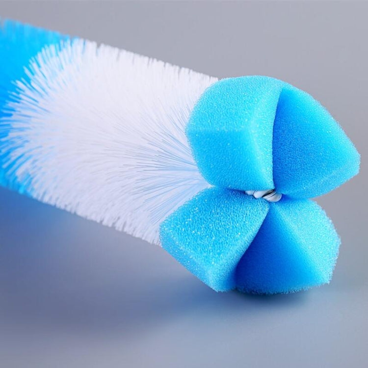 Blue sponge brush head for bottle cleaning, with white bristle attachment