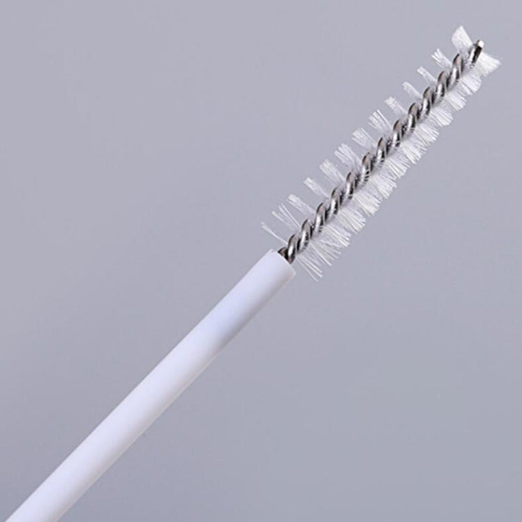 White bristle straw brush on a white handle with metal spring core