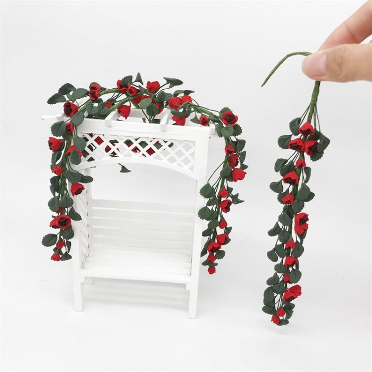 Mini rose string swing: red rose vine string bundle with green leaves