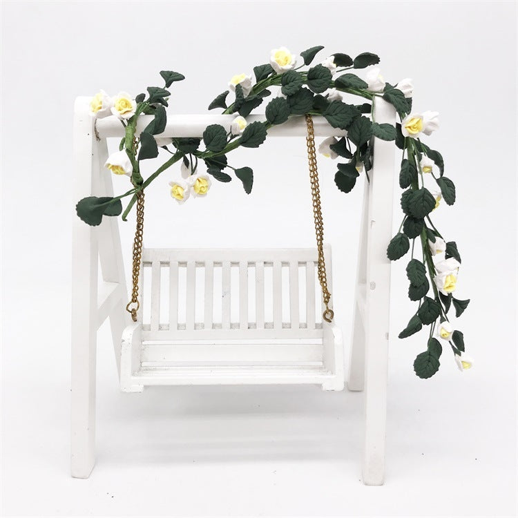 Mini rose string swing: white swing with white rose vine and gold chains