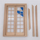 Mini dollhouse double door frame with window grid panels and matching wood pieces