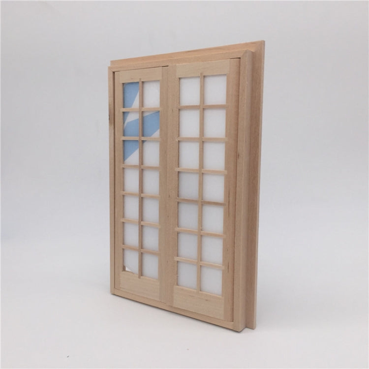 Mini dollhouse double door with window grid panels, side view