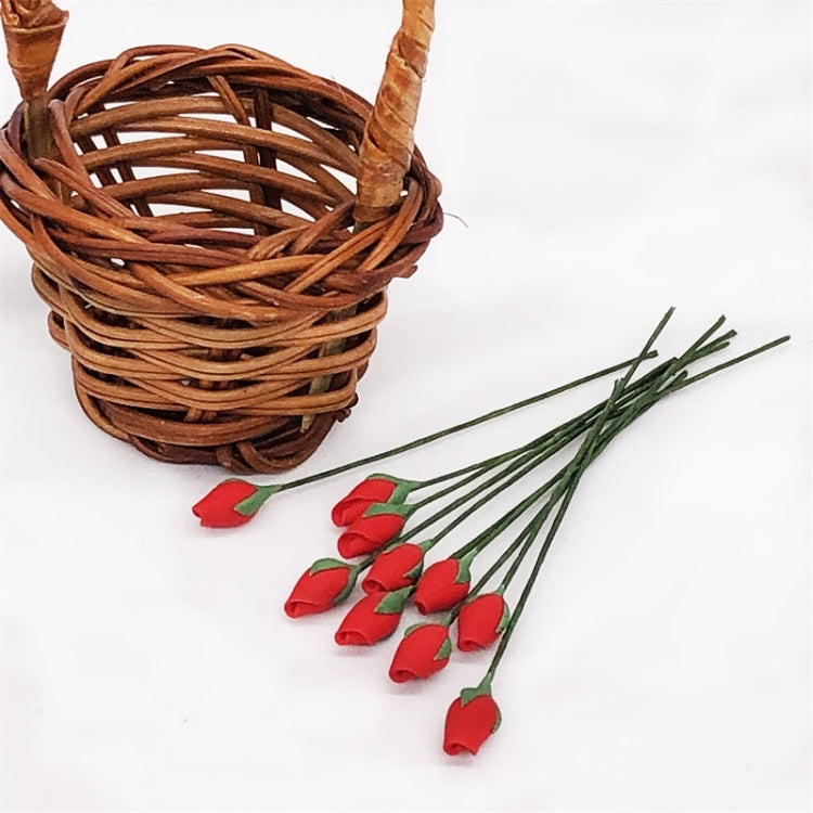 Mini rose stem toy bundle with red flower heads and green leaves