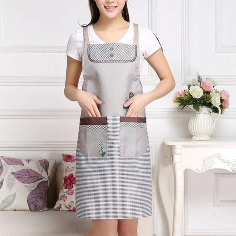 Adult waterproof sleeveless apron in coffee-gray with grid bib, two front pockets
