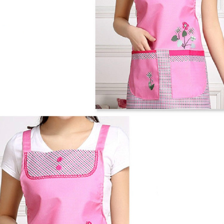 Adult waterproof sleeveless apron in pink with grid bib and front patch pockets