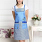 Adult waterproof sleeveless apron in blue with grid bib, double front pockets