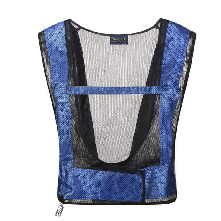 Blue and black cooling air vest with mesh front and open U-neck