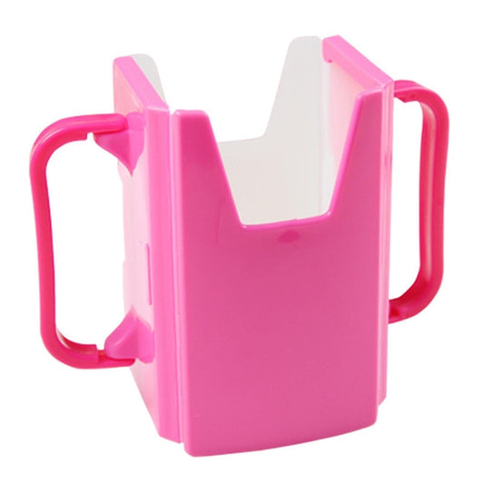 Pink retractable baby learning cup drink holder with side handles and anti-splash cover