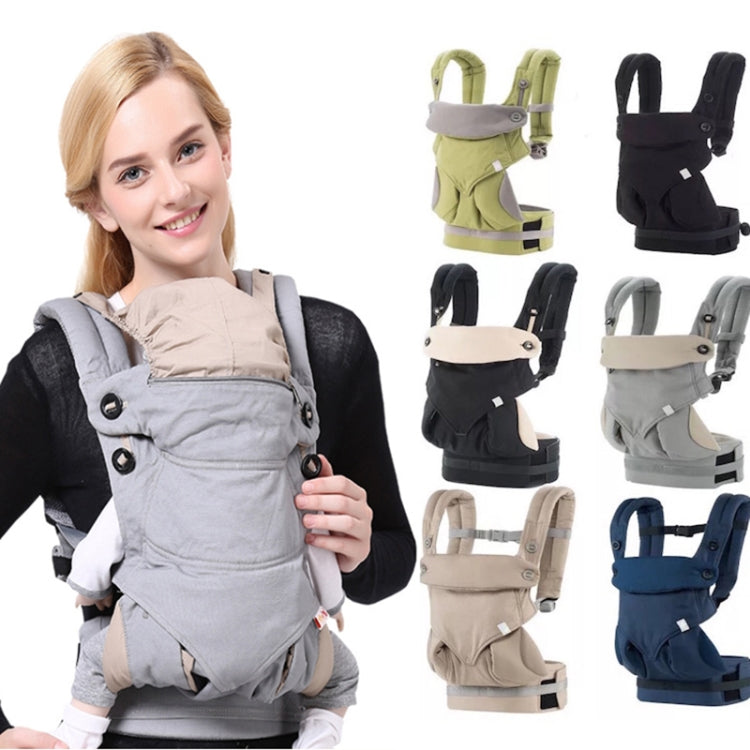Multifunctional baby carrier color set with model wearing light gray front-facing style