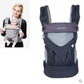 Navy blue dotted multifunctional baby carrier with light gray mesh panel and front straps