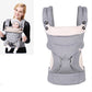 Light gray baby carrier with padded shoulder straps and front wrap-style support