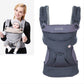 Dark gray baby carrier with small purple dot accents and padded shoulder straps
