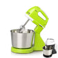 Electric hand mixer with stand, green head, stainless bowl and mixing cup