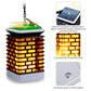 Hanging solar lantern with warm flame-style LED glow through square grid and solar panel