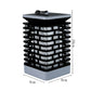 Compact square solar lantern light with black grid sides, gray base, and solar panel top