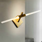 Rotatable double-headed wall lamp with gold backing plate and a white LED bar.