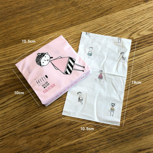 Pink and white cartoon paper napkins with different character illustrations
