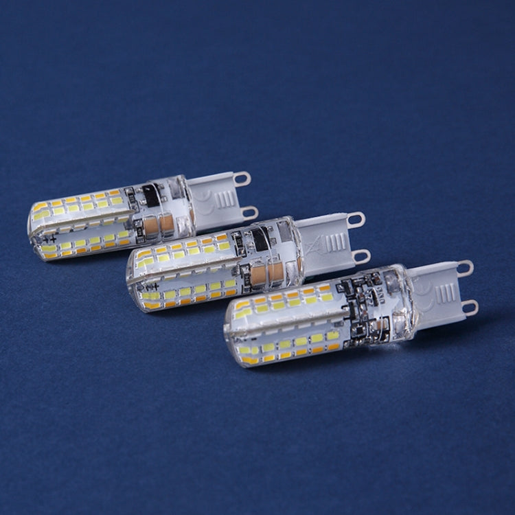 Set of three LED G9 bulbs with clear cover, white LED chips, and two-pin base