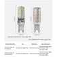 LED G9 bulb with two-pin base and LED array shown with size measurements