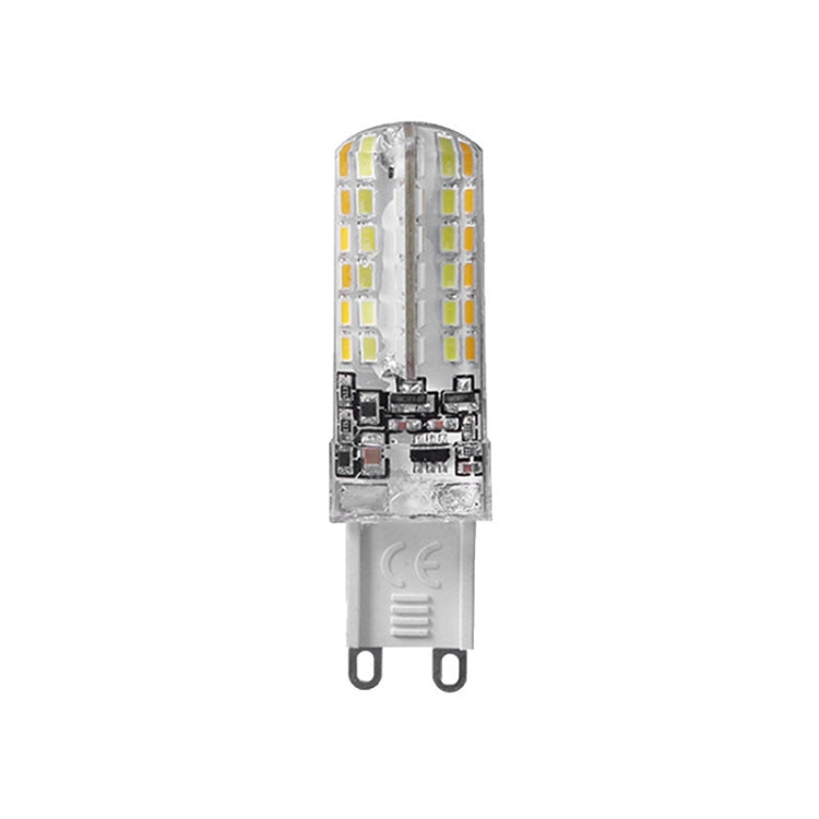 LED G9 light bulb with clear cover, white LED chips, and two-pin base