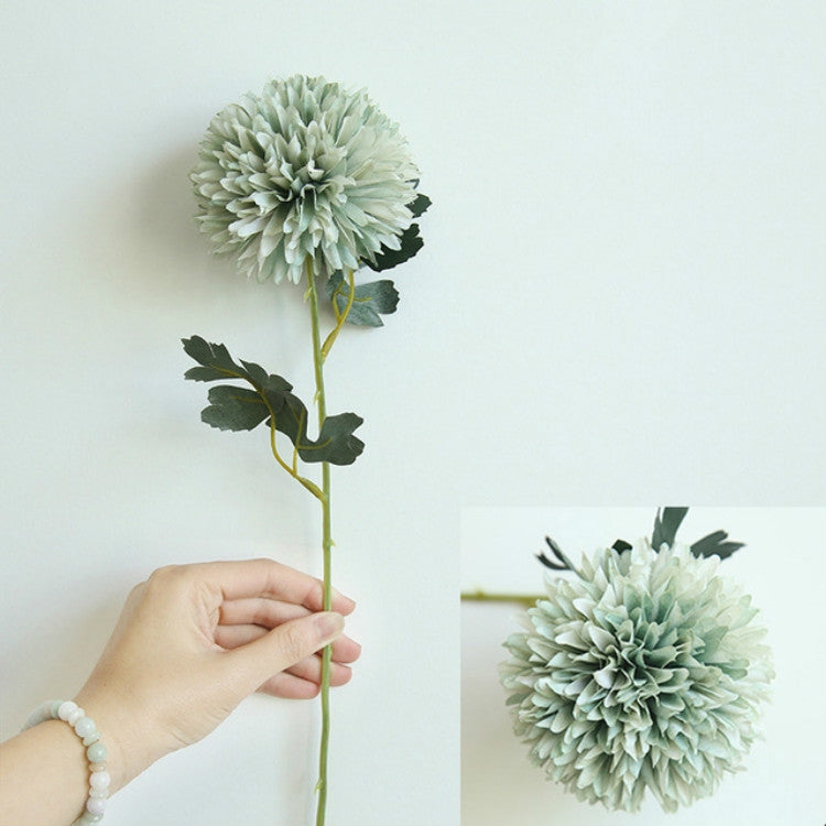 Milky white dandelion-style simulation flower ball with green stem and leaves