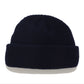 Navy rib-knit short winter skullcap beanie, fold-up cuff