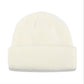 White rib-knit short winter skullcap beanie, fold-up cuff
